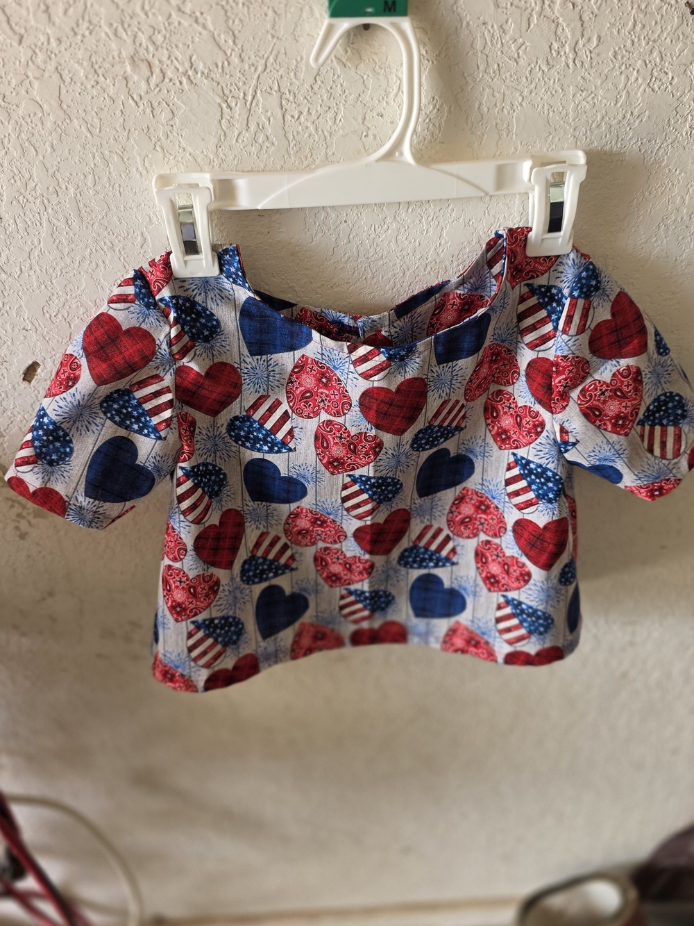 Girls Off-Shoulder Blouse in Red & Blue Heart Print